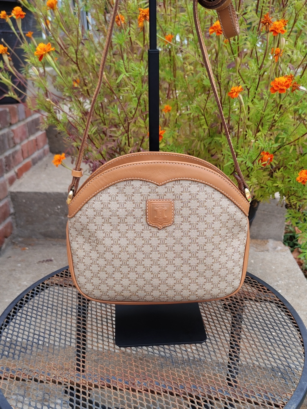 Vintage Celine Macadam Leather Coated Canvas Crossbody Bag Classic Luxury 80s